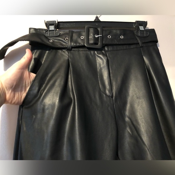 Halilu Faux Leather Pants size M Belted Zipper Elasticity Hight Waist - Picture 4 of 14